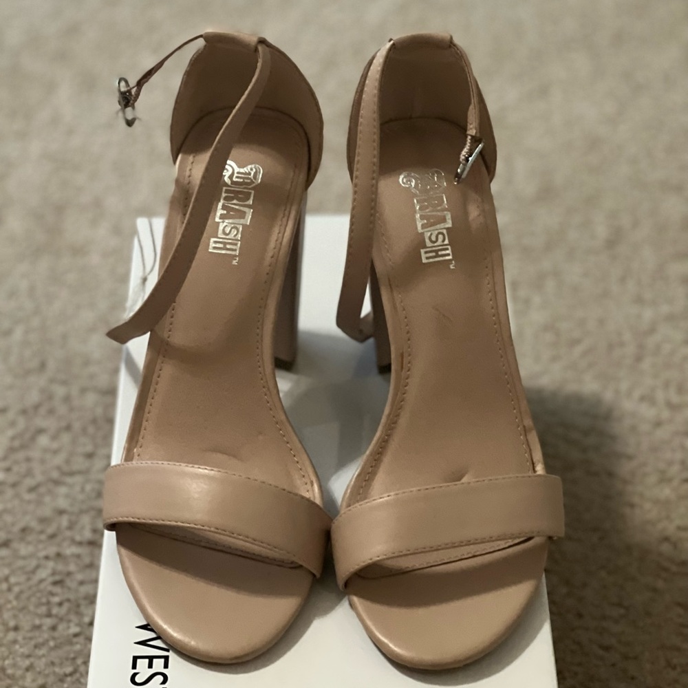 Brand new tan faux leather heels